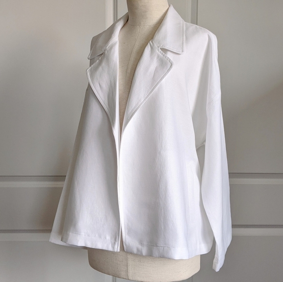 Eileen Fisher Jacket Open Front Double Breasted Notch Collar Linen White M NWT - Picture 10 of 12